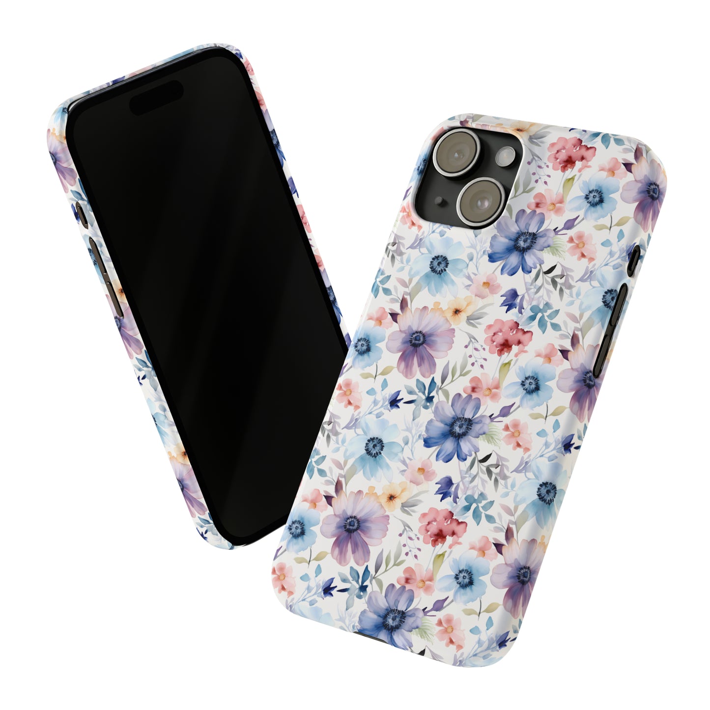 Pastel Pink Purple and Blue Watercolor Flowers Iphone 15-12 Slim Phone Case