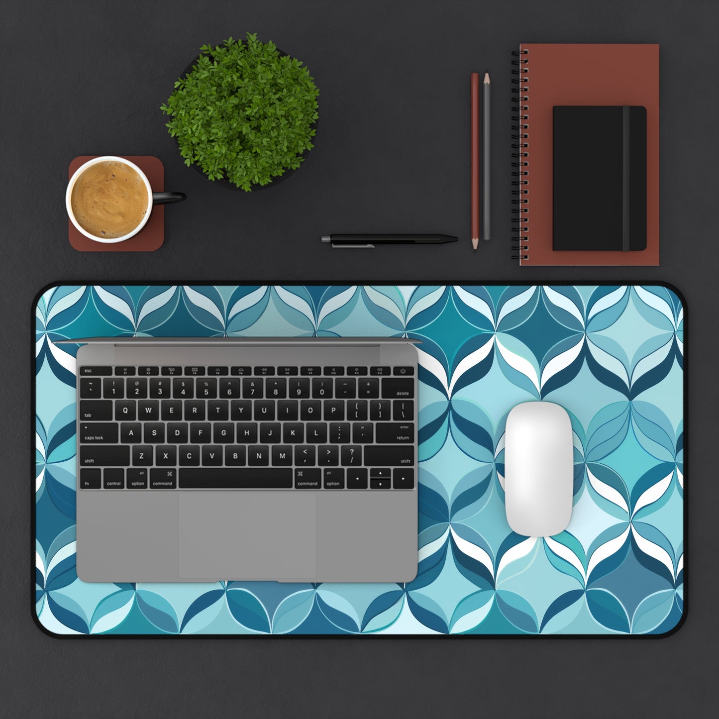 Modern Chic Aqua and Cream Geometric Pattern Extended Gaming Mouse Pad  Desk Mat  - 3 Sizes