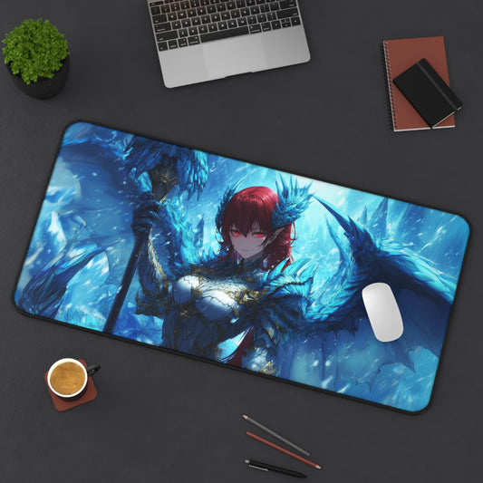 Anime Dragon Queen Mousepad, Blue Ice Dragon Armor with Wings Desk Mat, Extra Large Mousepad, Gaming Desk Mat, Desktop Accessory