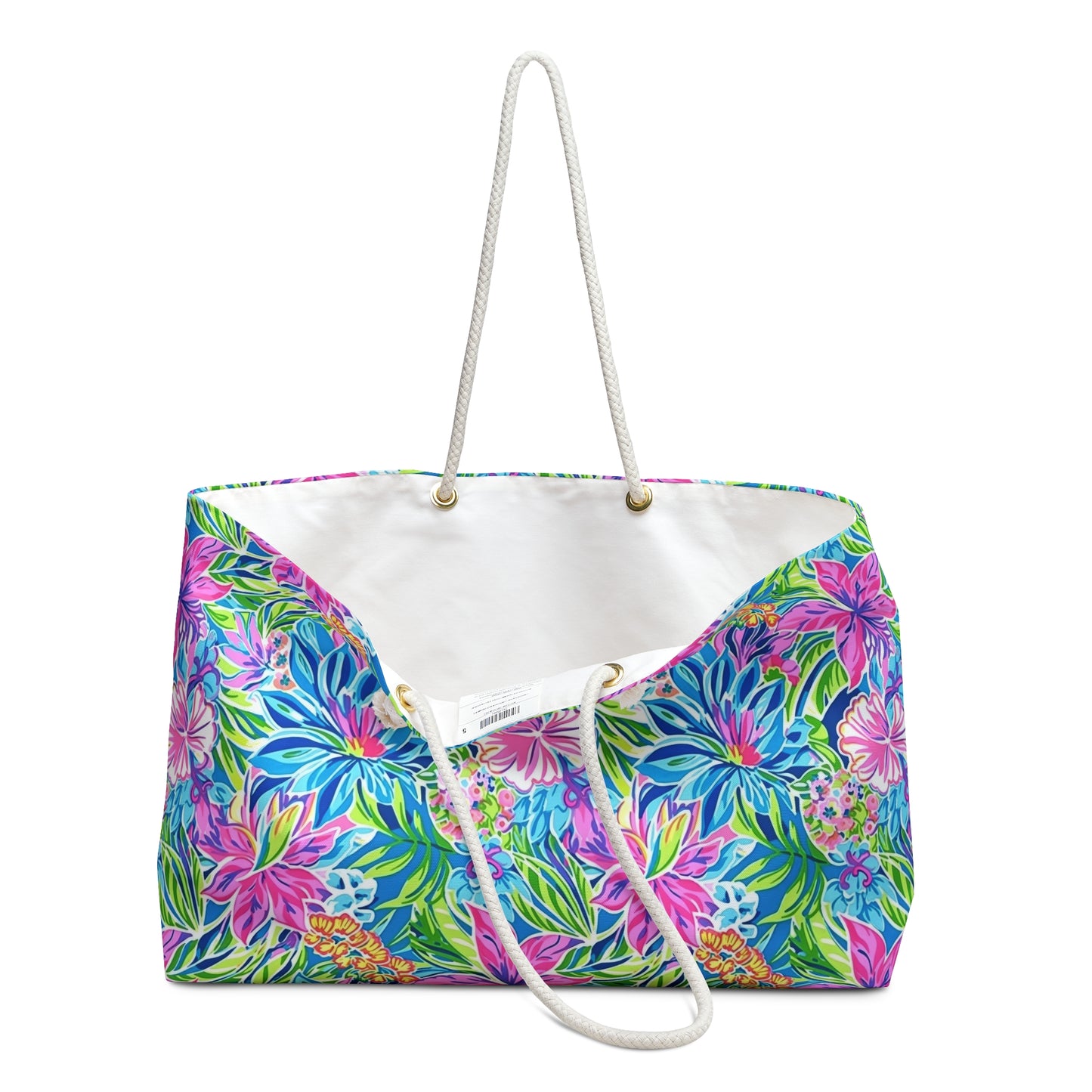 Summer Harmony: Pink and Blue Blooms with Lush Green Leaves Oversized Weekender Bag