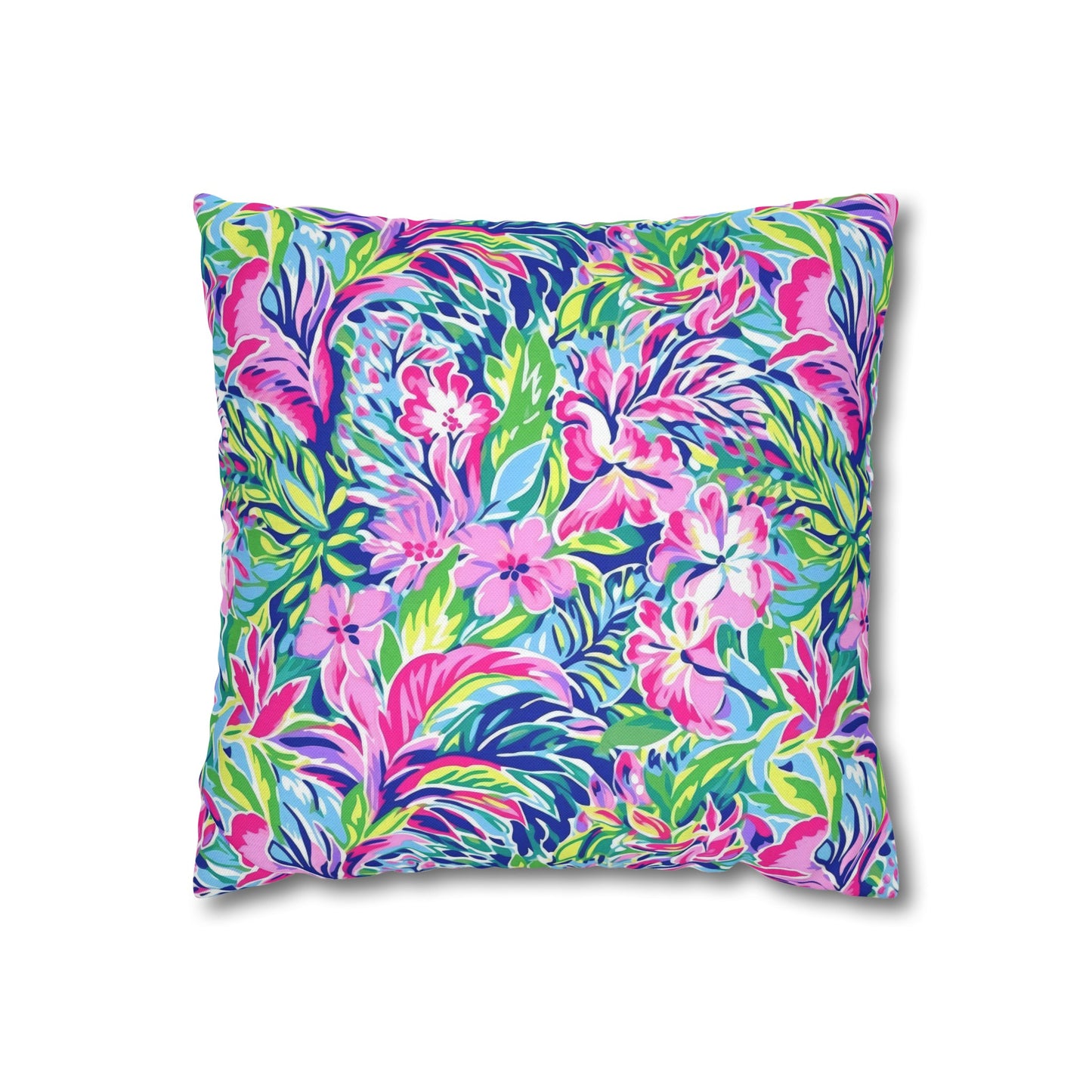 Tropical Serenity: Pink, Green, and Blue Watercolor Floral Delight Spun Polyester Square Pillowcase 4 Sizes