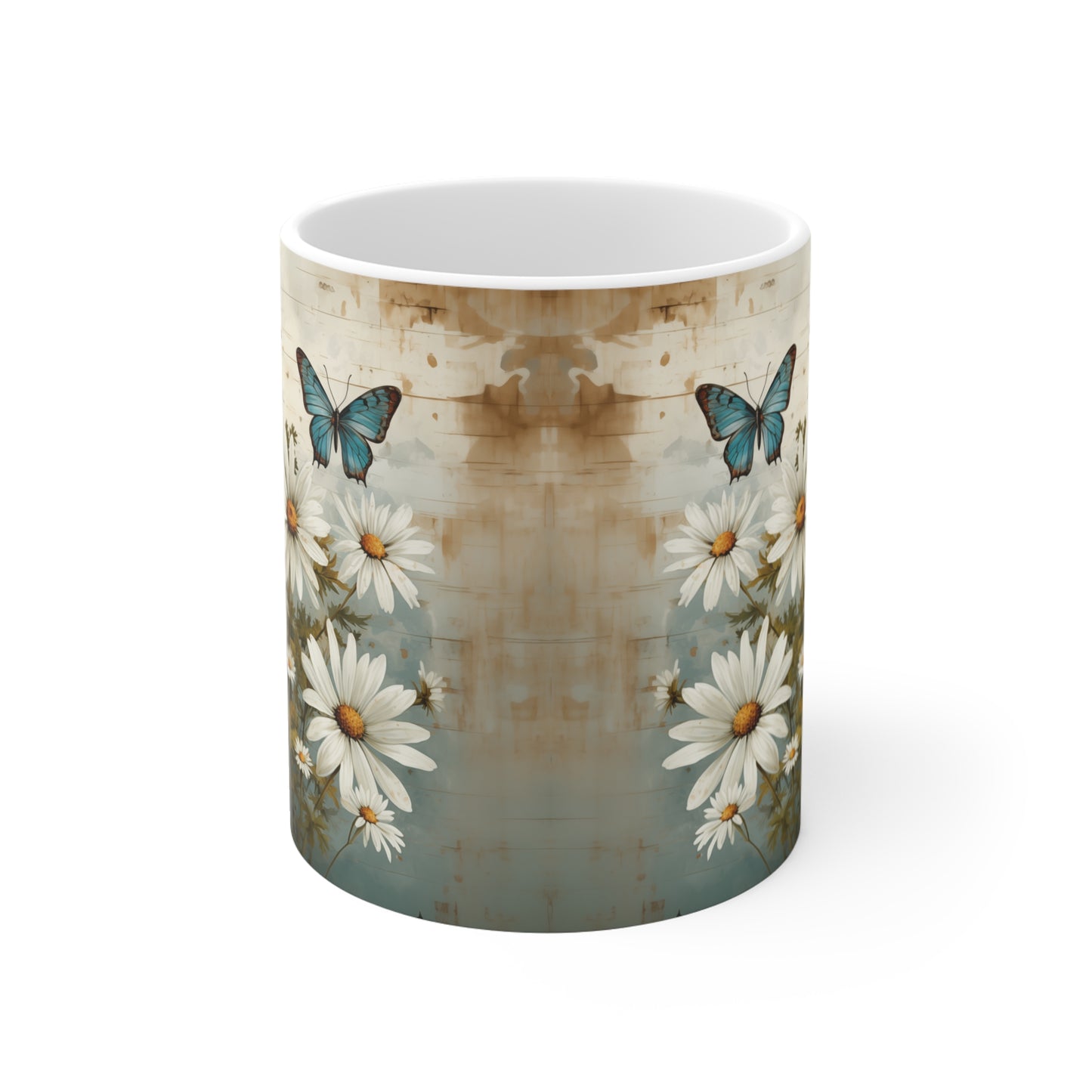 Rustic Farmhouse Daisy and Butterfly Design  - 11 oz Coffee