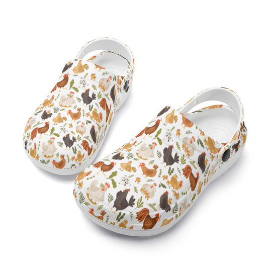 Quirky Farm Flock: Crazy Chickens on the Loose! Casual Lightweight Slip On Nurse Style Clogs