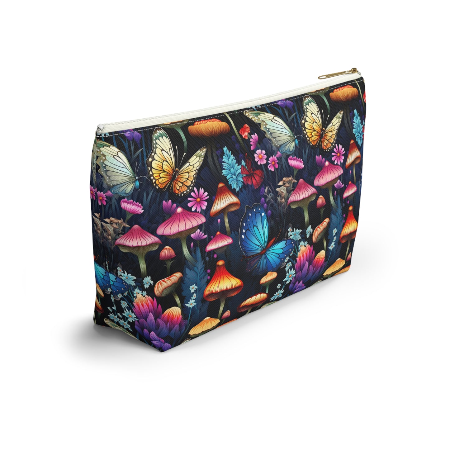 Neon Nocturne: Illuminated Butterfly and Mushroom Silhouettes Against the Night Sky  - Makeup & Accessory Bag 2 Sizes