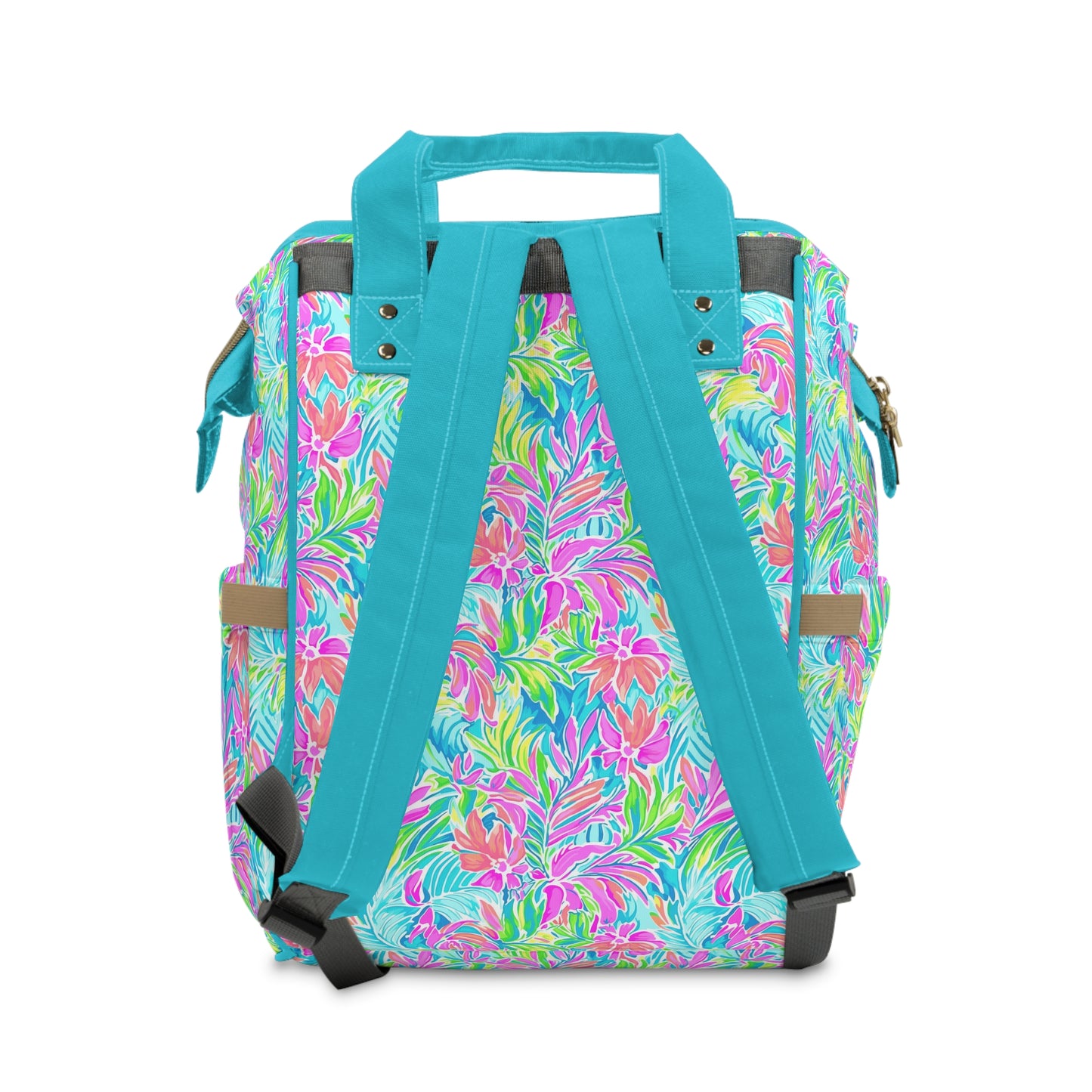 Neon Tropics: Vibrant Rainbow Flowers and Palm Leaves in Electric Splendor Multifunctional Diaper Backpack