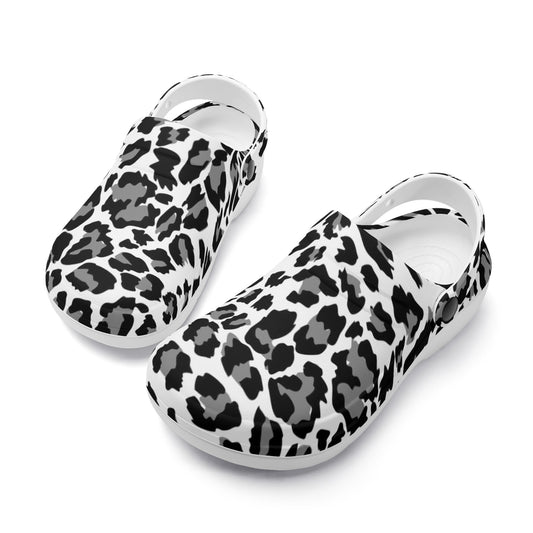 Bold Leopard Print Black and Grey Pattern Casual Lightweight Slip On Nurse Style Clogs