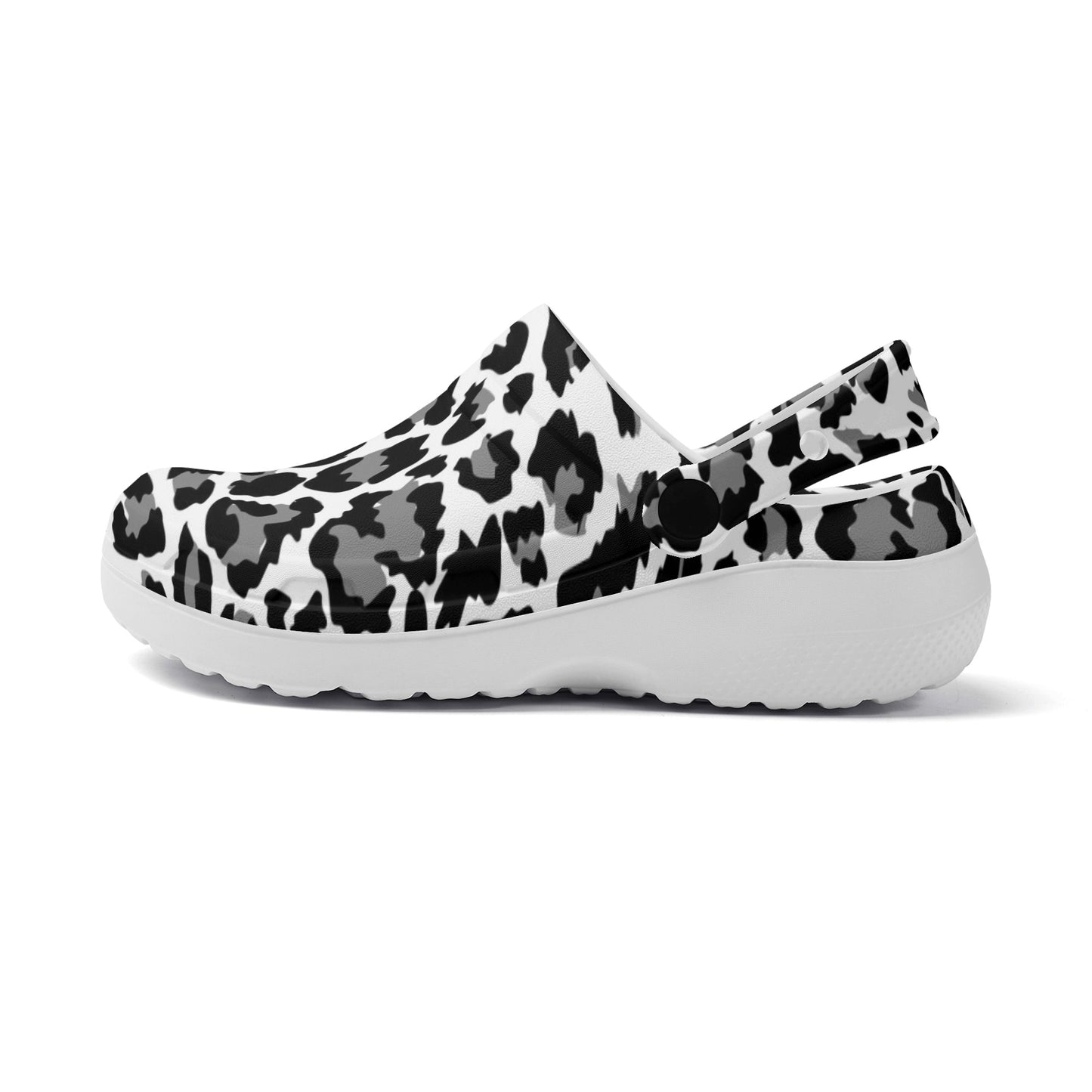 Bold Leopard Print Black and Grey Pattern Casual Lightweight Slip On Nurse Style Clogs