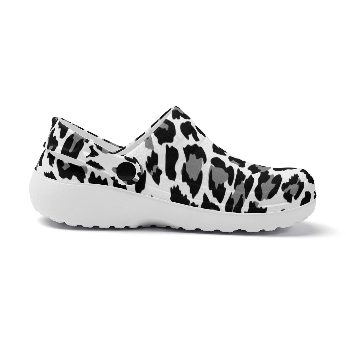 Bold Leopard Print Black and Grey Pattern Casual Lightweight Slip On Nurse Style Clogs