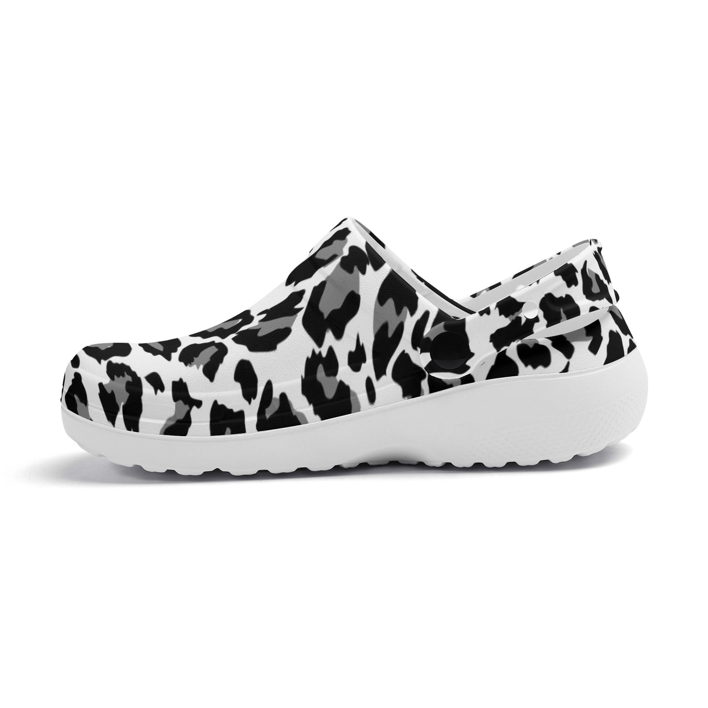 Bold Leopard Print Black and Grey Pattern Casual Lightweight Slip On Nurse Style Clogs