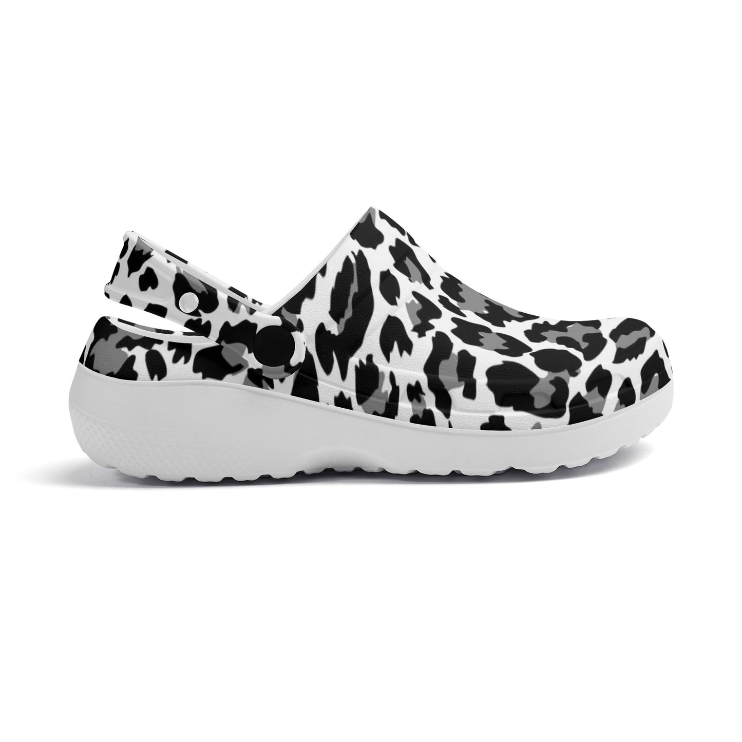 Bold Leopard Print Black and Grey Pattern Casual Lightweight Slip On Nurse Style Clogs