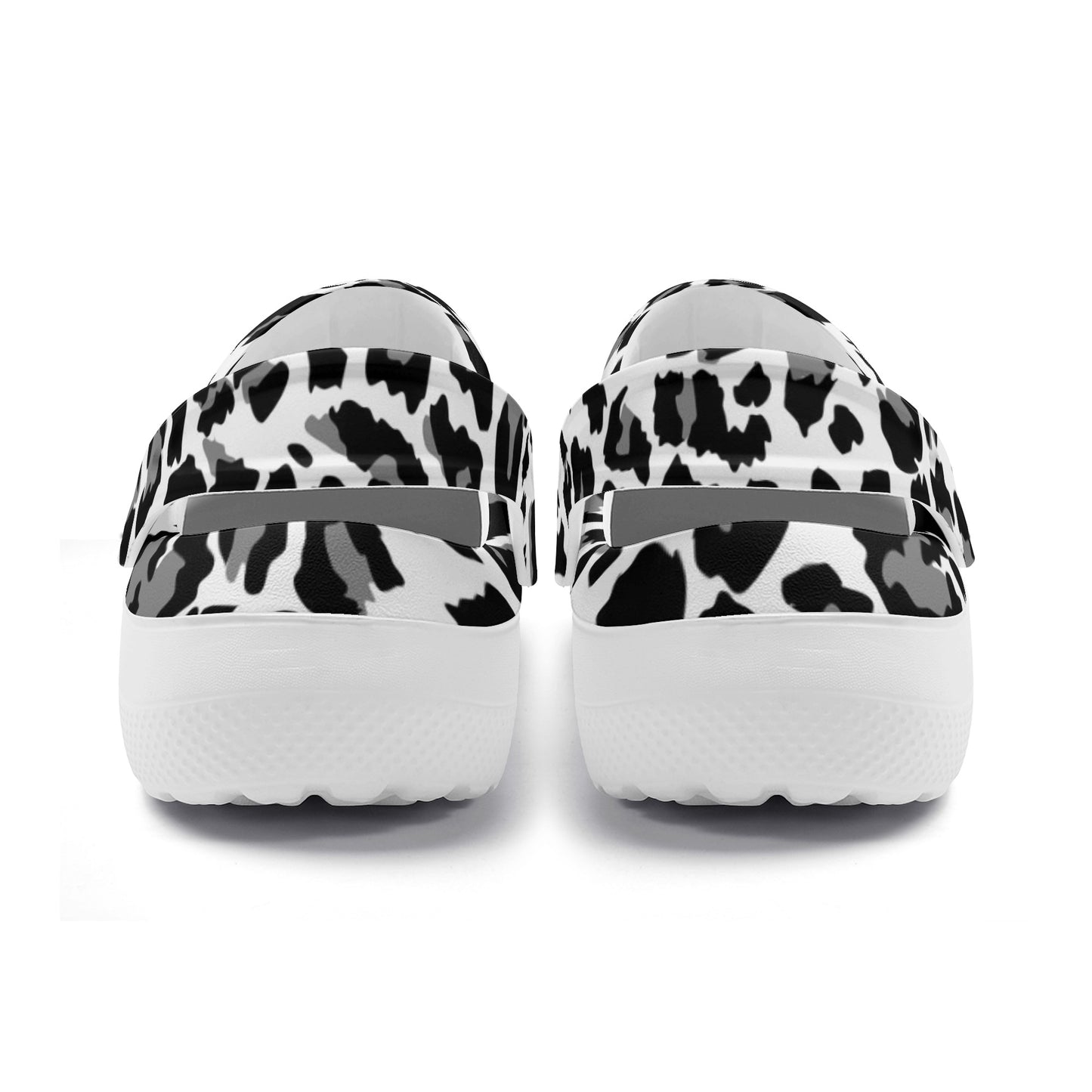 Bold Leopard Print Black and Grey Pattern Casual Lightweight Slip On Nurse Style Clogs