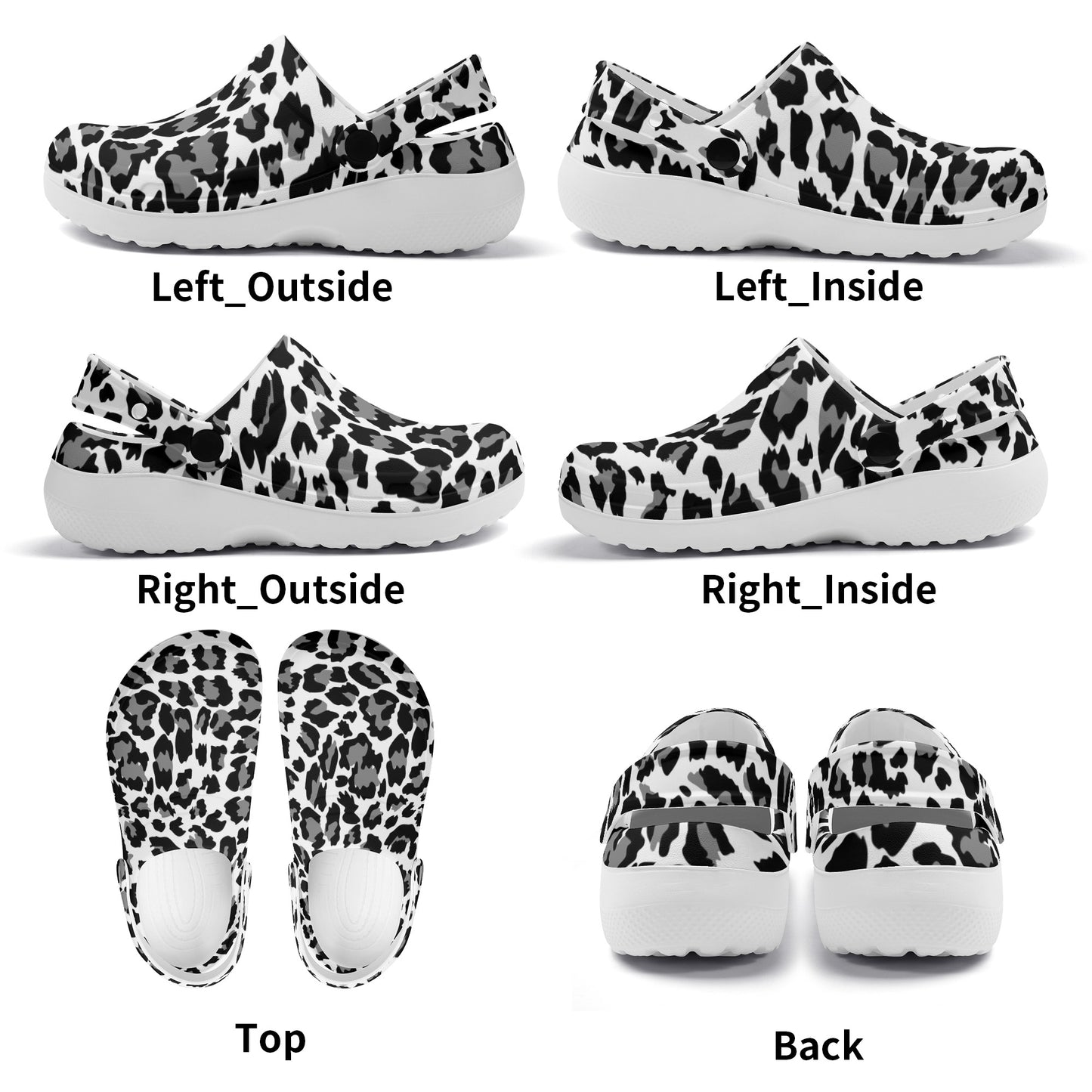 Bold Leopard Print Black and Grey Pattern Casual Lightweight Slip On Nurse Style Clogs