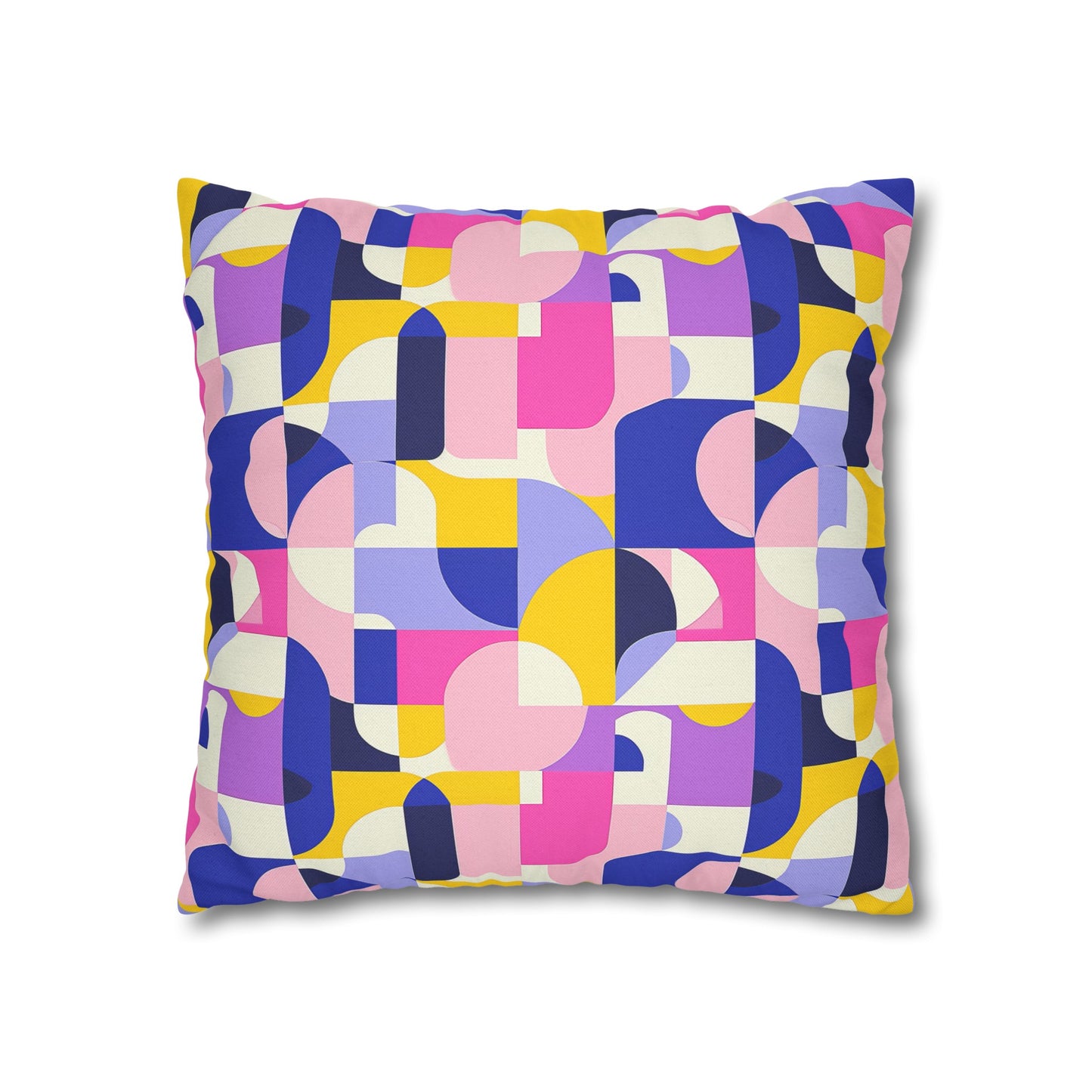 Vibrant Pink, Blue Yellow Color Block Geometric Shapes Spun Polyester Square Pillowcase 4 Sizes