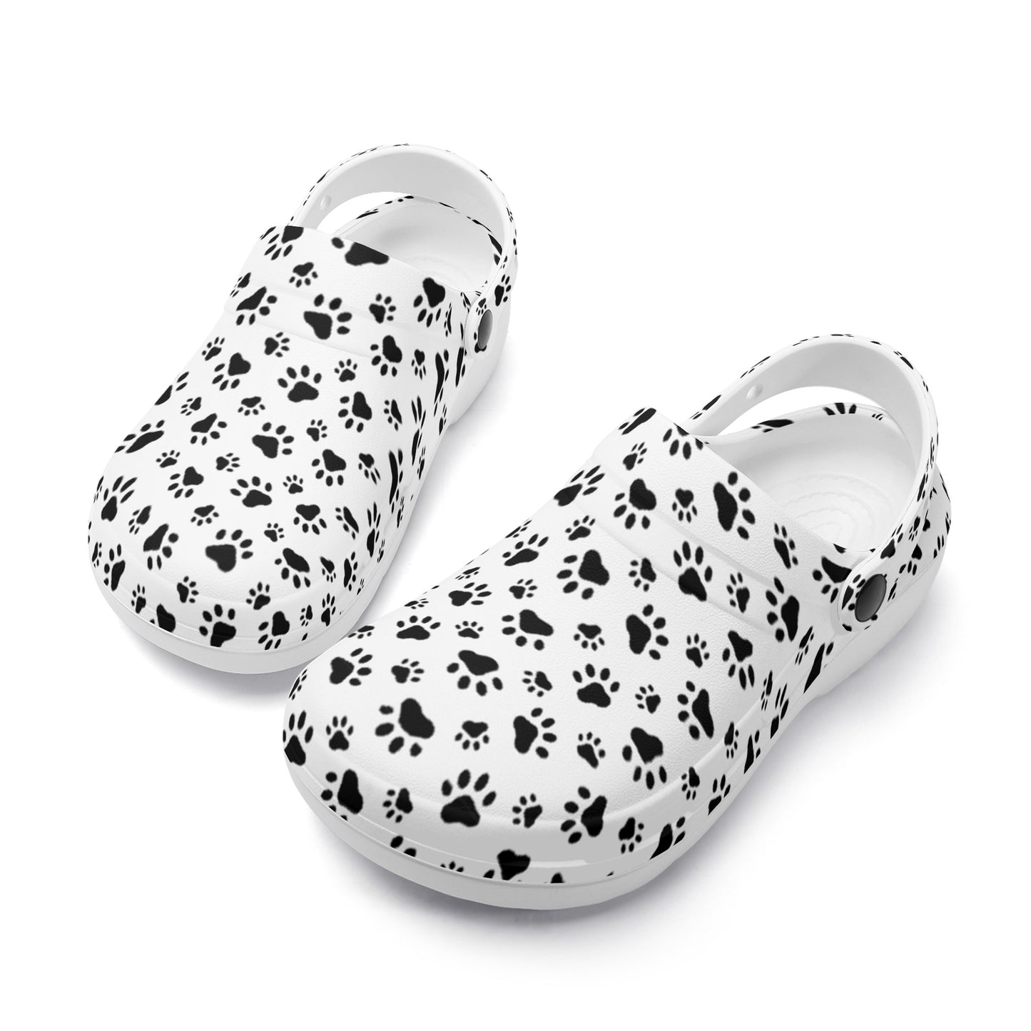 Animal Paw Print in Black on White Casual Lightweight Slip On Nurse Style Clogs