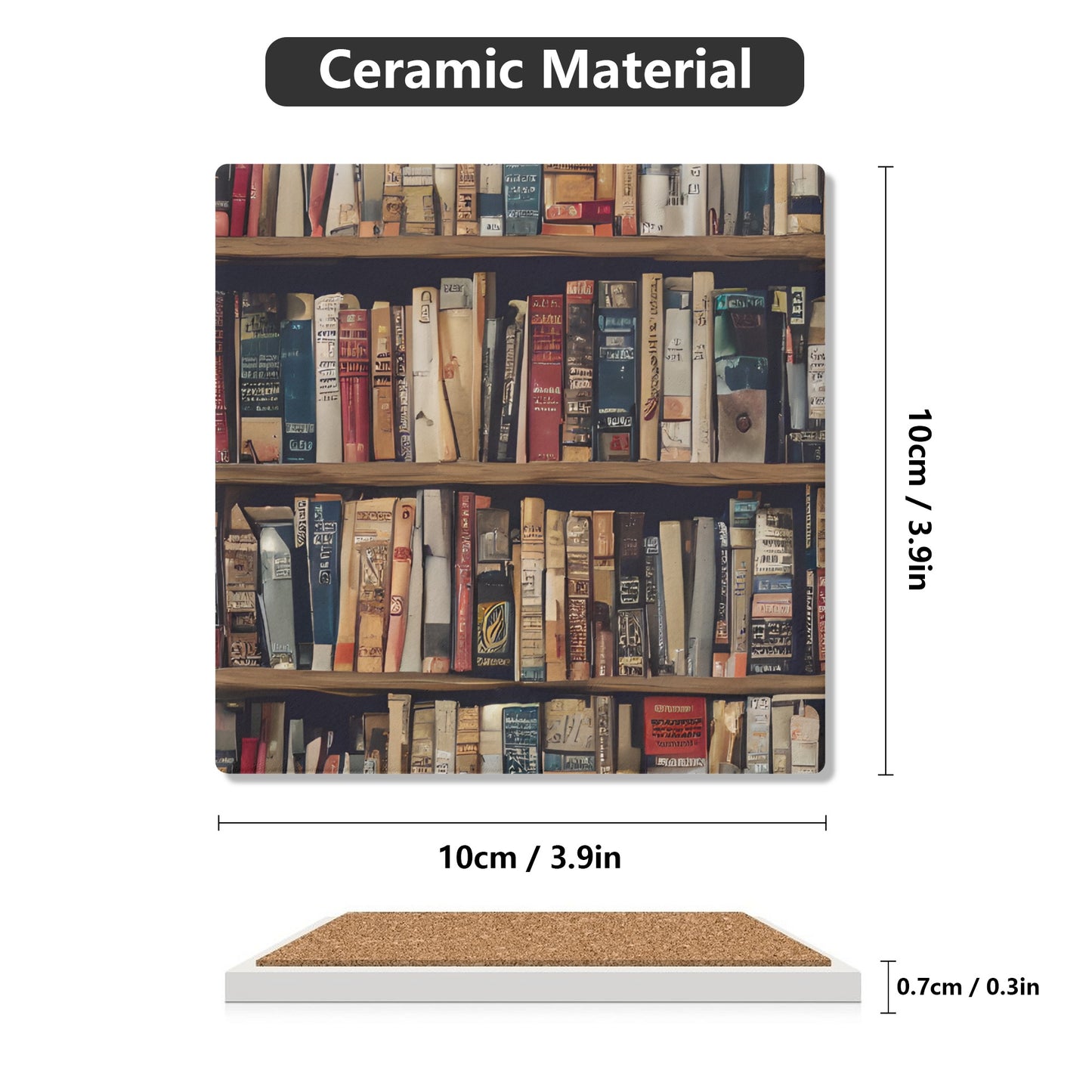 Book Lover Rows of Books Square Ceramic Coasters - Set of 4