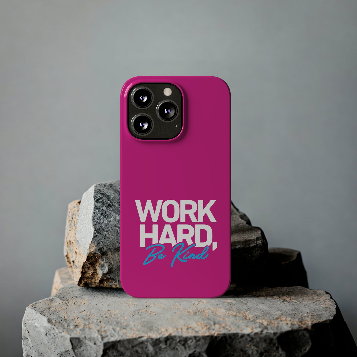 Pink - Work Hard Be Kind Iphone 15-12 Slim Phone Case