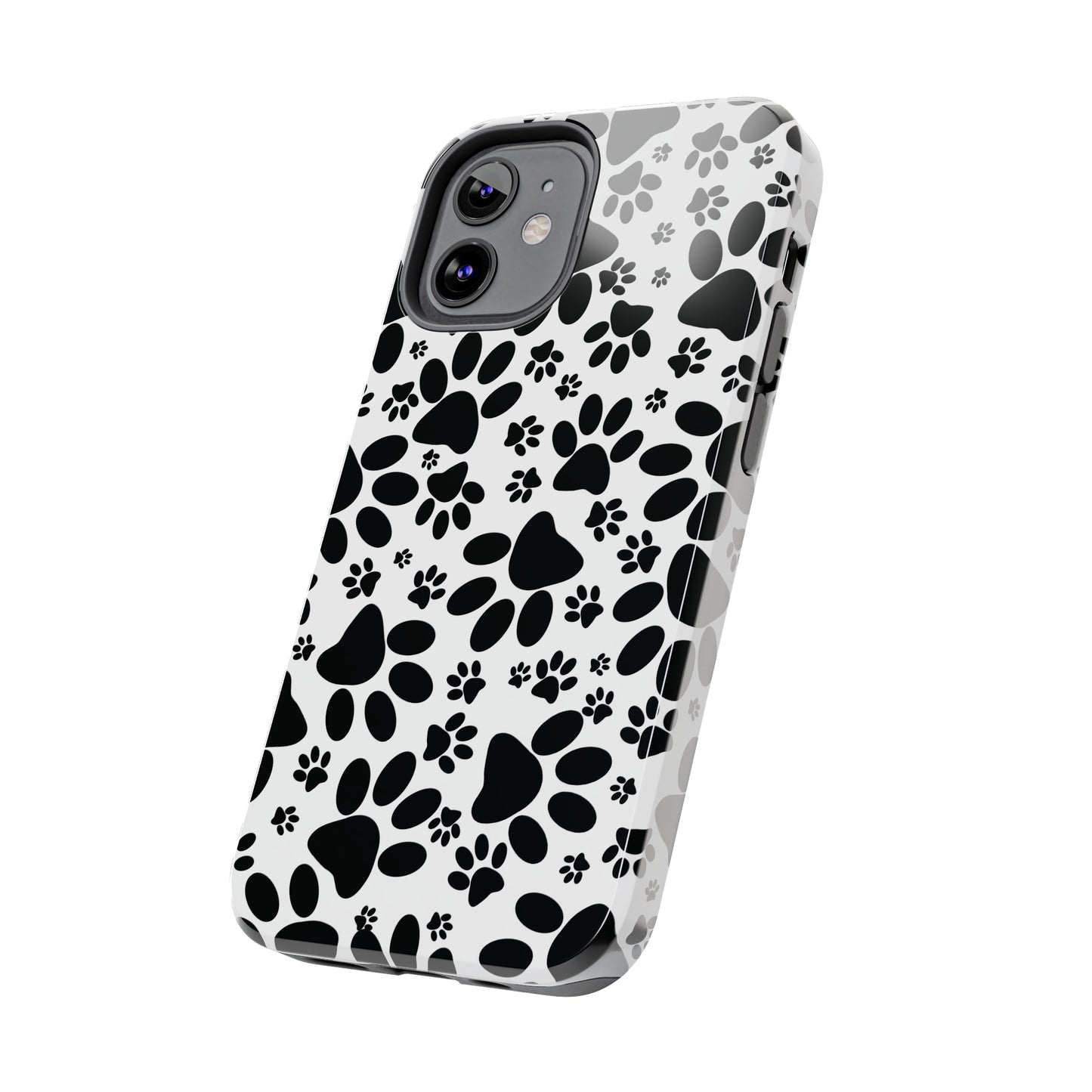 Stealthy Tracks: Black Animal Paw Prints Iphone Tough Phone Case