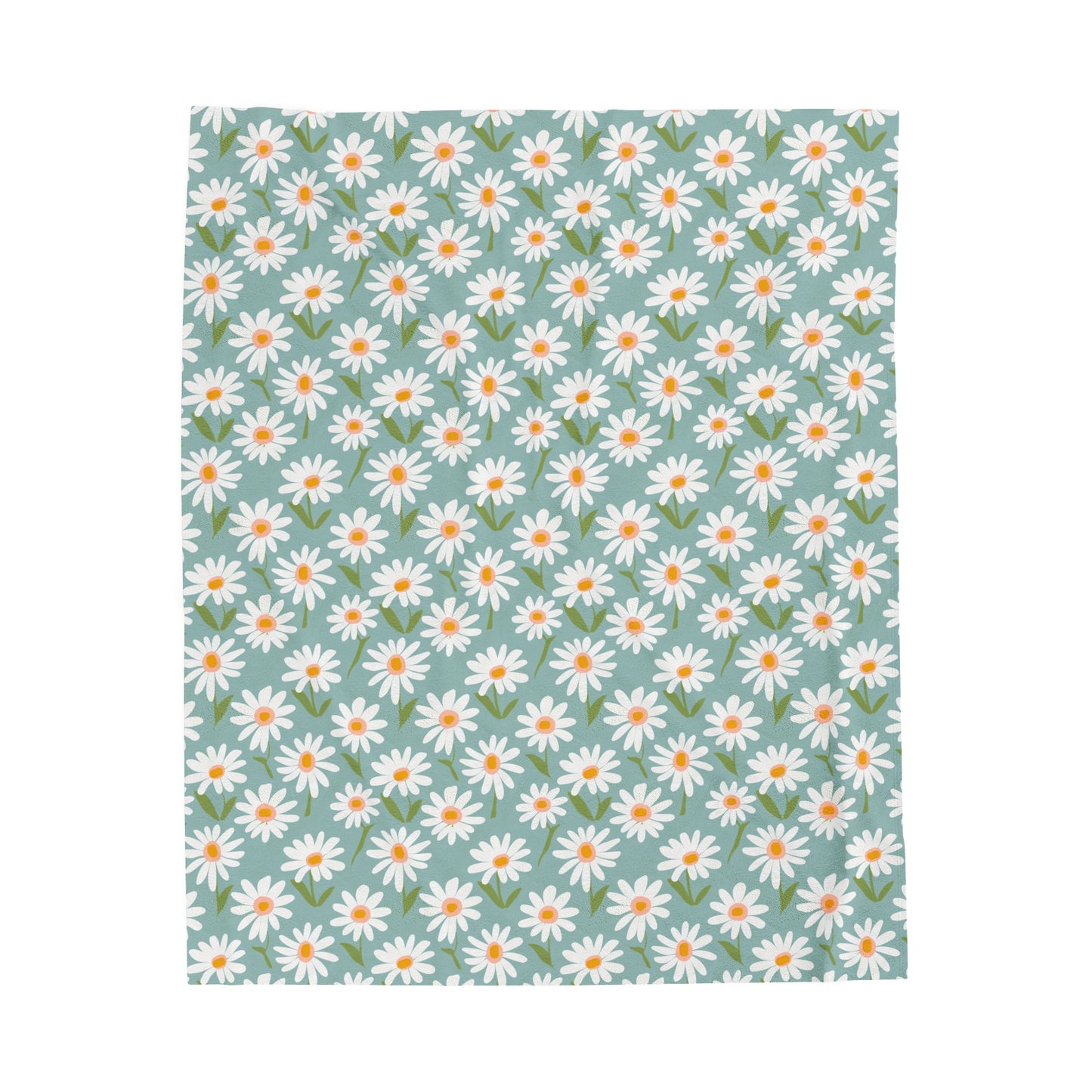 Cheerful Bright Daisy on Pastel Green Design Velveteen Plush Blanket 3 Sizes