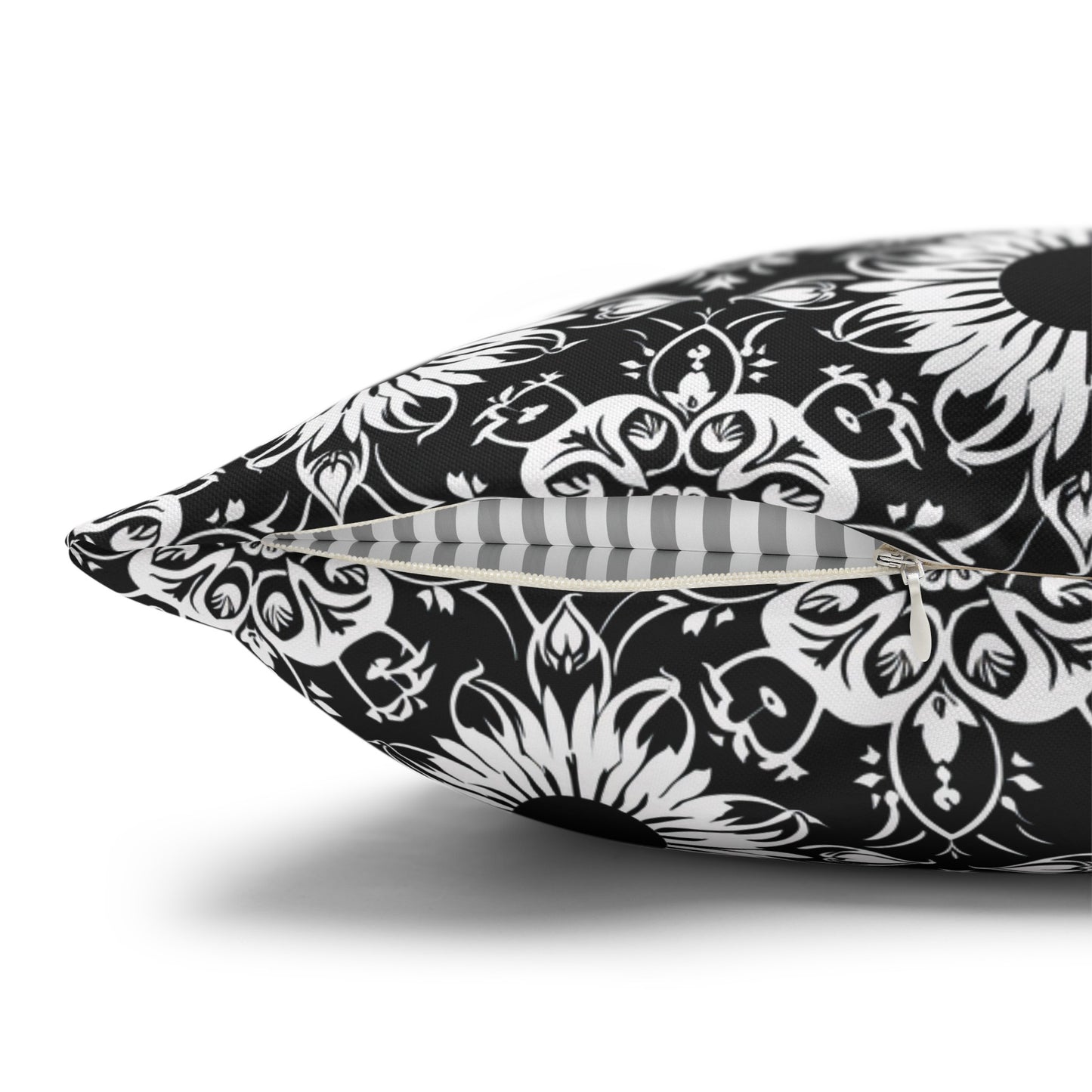 Elegant Mandala Design with Black and White Sunflowers Spun Polyester Square Pillowcase 4 Sizes