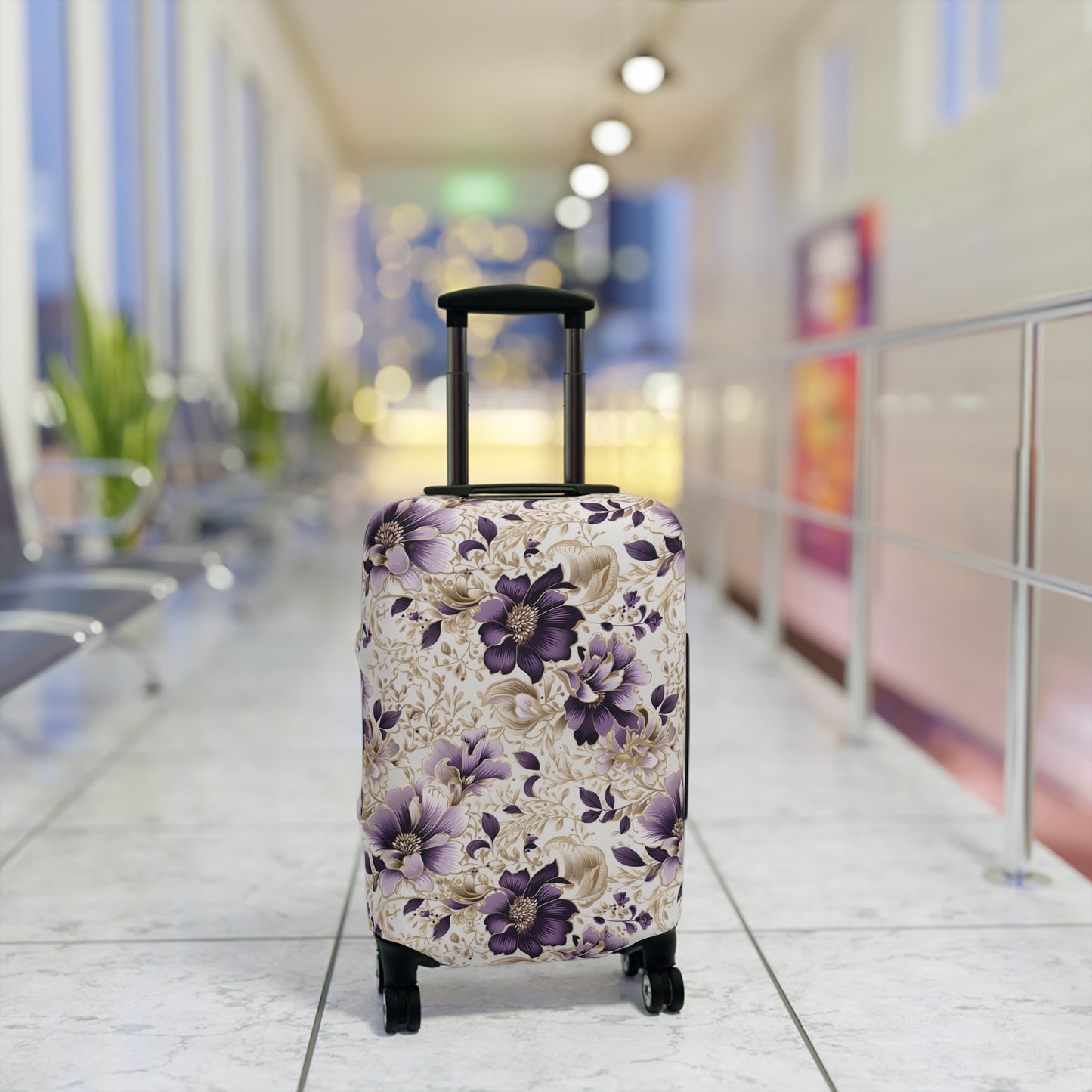 Purple Majesty: Watercolor Floral Design with Gold Foliage Accents  - Luggage Protector and Cover 3 Sizes