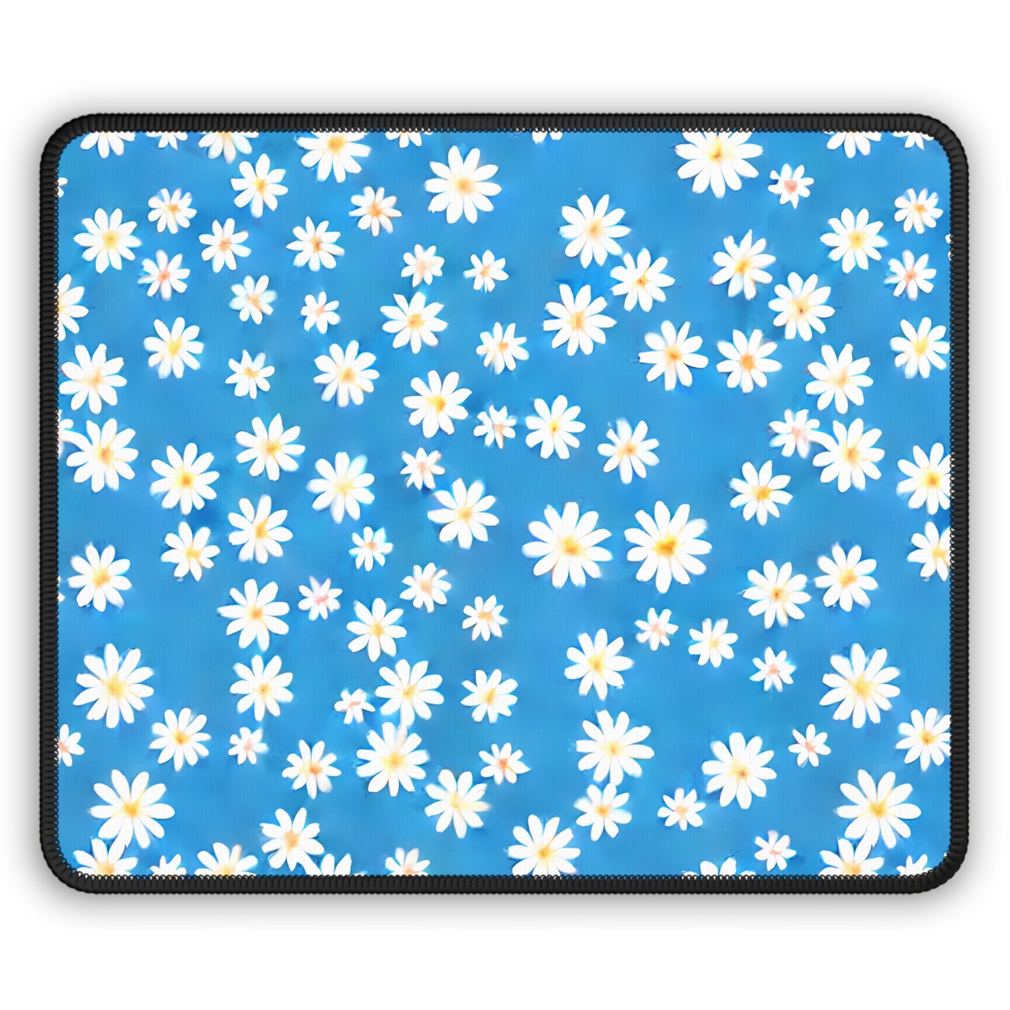 Skys Whisper: Tiny White Daisies on a Serene Blue Gaming Mouse Pad with Finished Edges