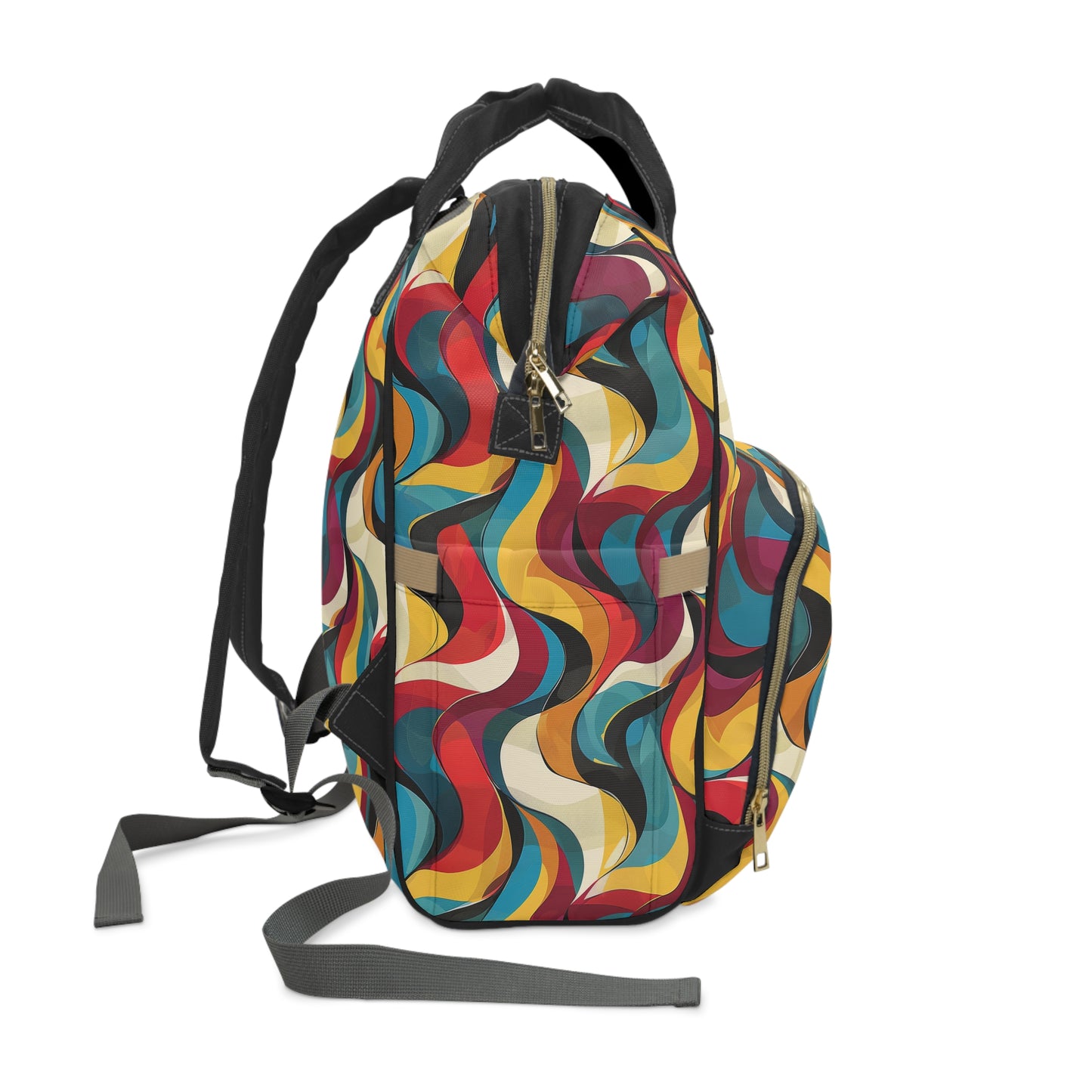 Retro Chic Vintage Blues, Reds and Yellow Waves Multifunctional Diaper Backpack