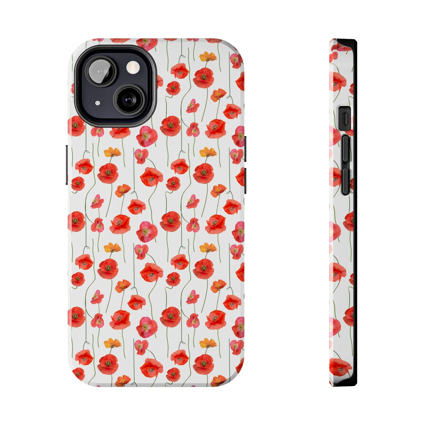 Vivid Elegance: Bright Red Poppies on a White Background Iphone Tough Phone Case