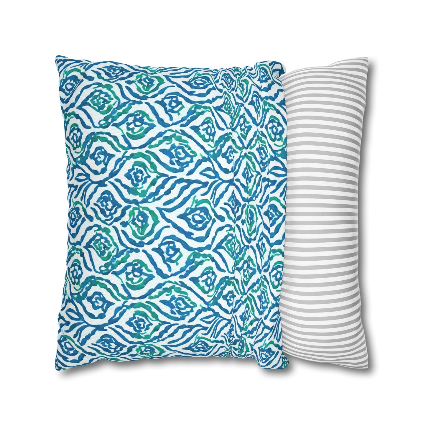 Cool Breeze Elegance: Abstract Damask Pattern in Green and Blue Spun Polyester Square Pillowcase 4 Sizes