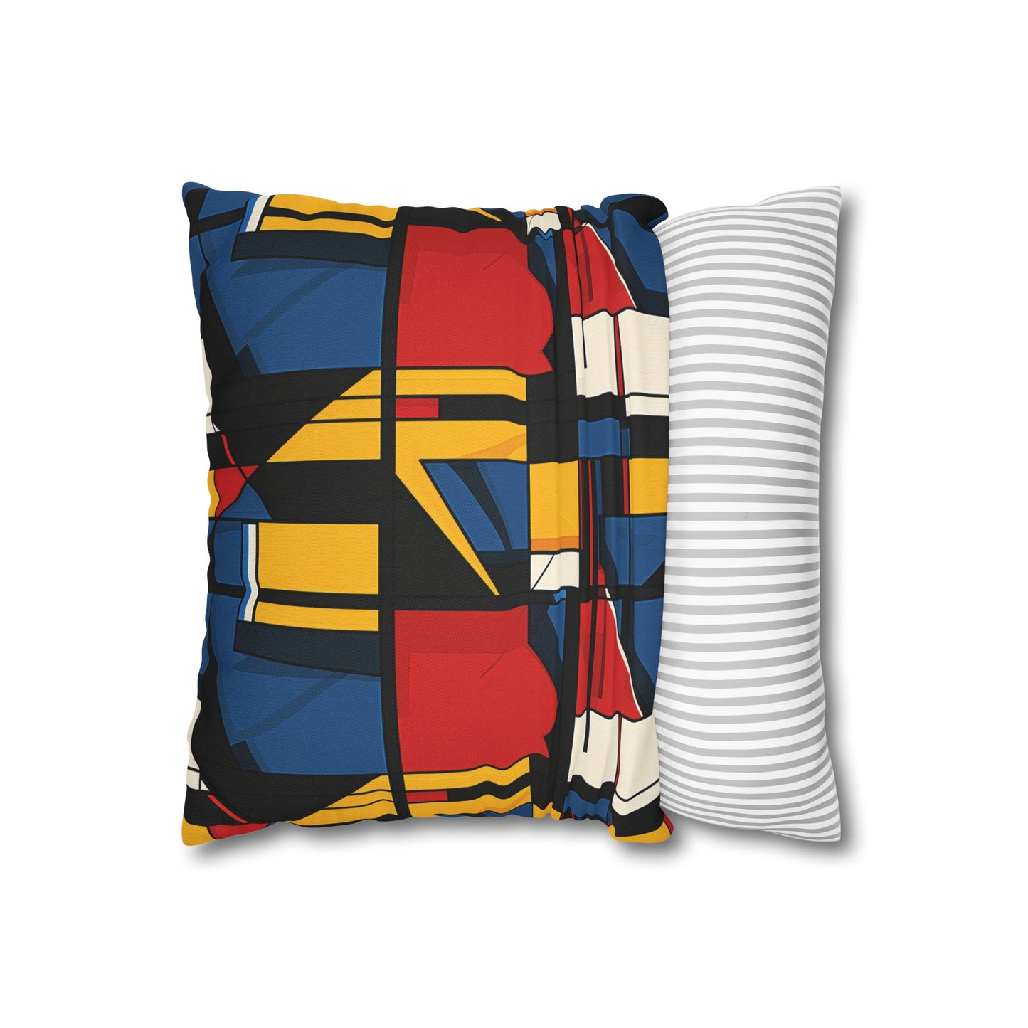 Mondrian-Inspired Bold Primary Colors and Black Lines Abstract Spun Polyester Square Pillowcase 4 Sizes