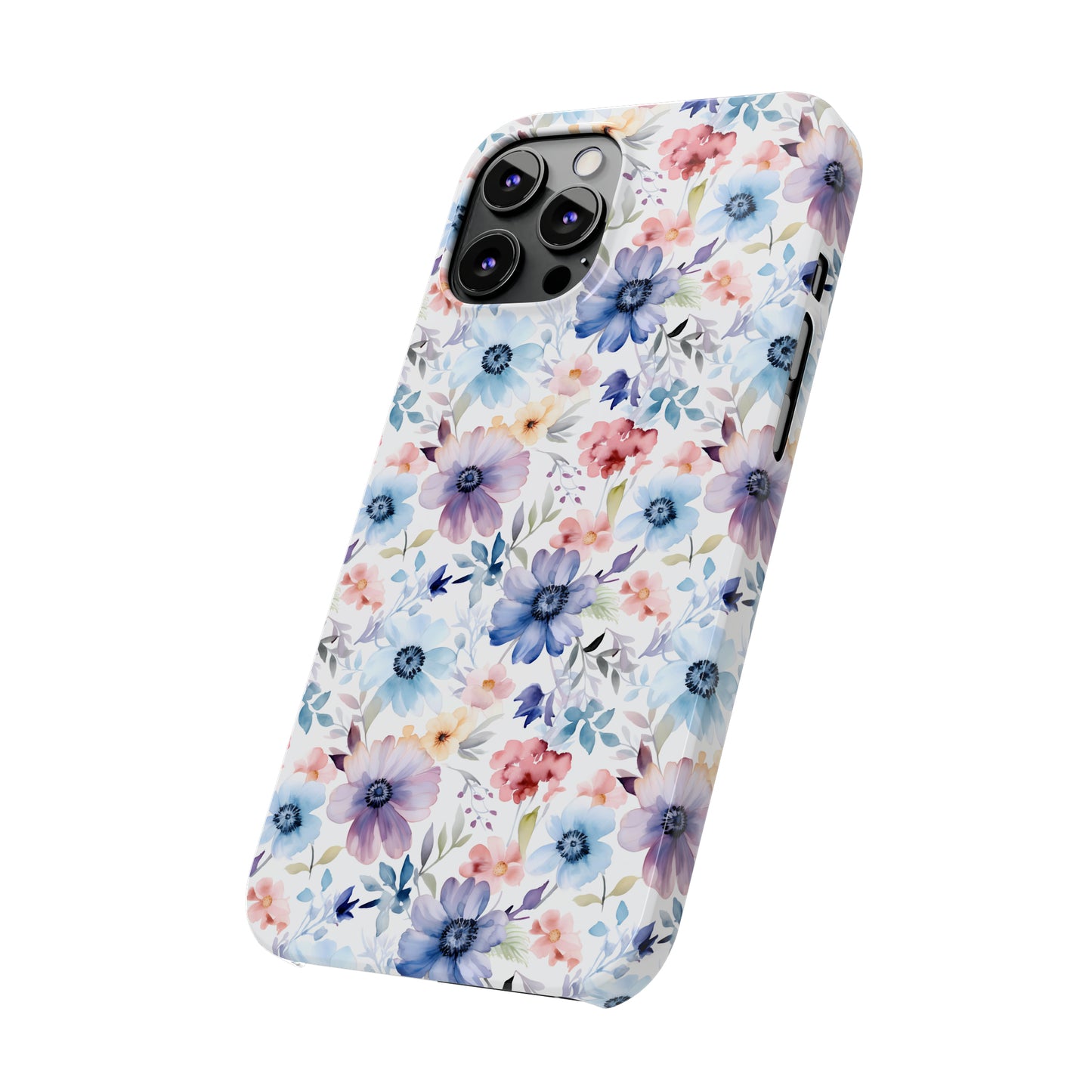 Pastel Pink Purple and Blue Watercolor Flowers Iphone 15-12 Slim Phone Case