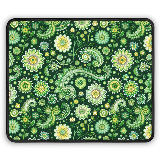 Emerald Oasis in Lush Paisley and Floral Mandala in Soothing Green Tones Gaming Mouse Pad with Finished Edges