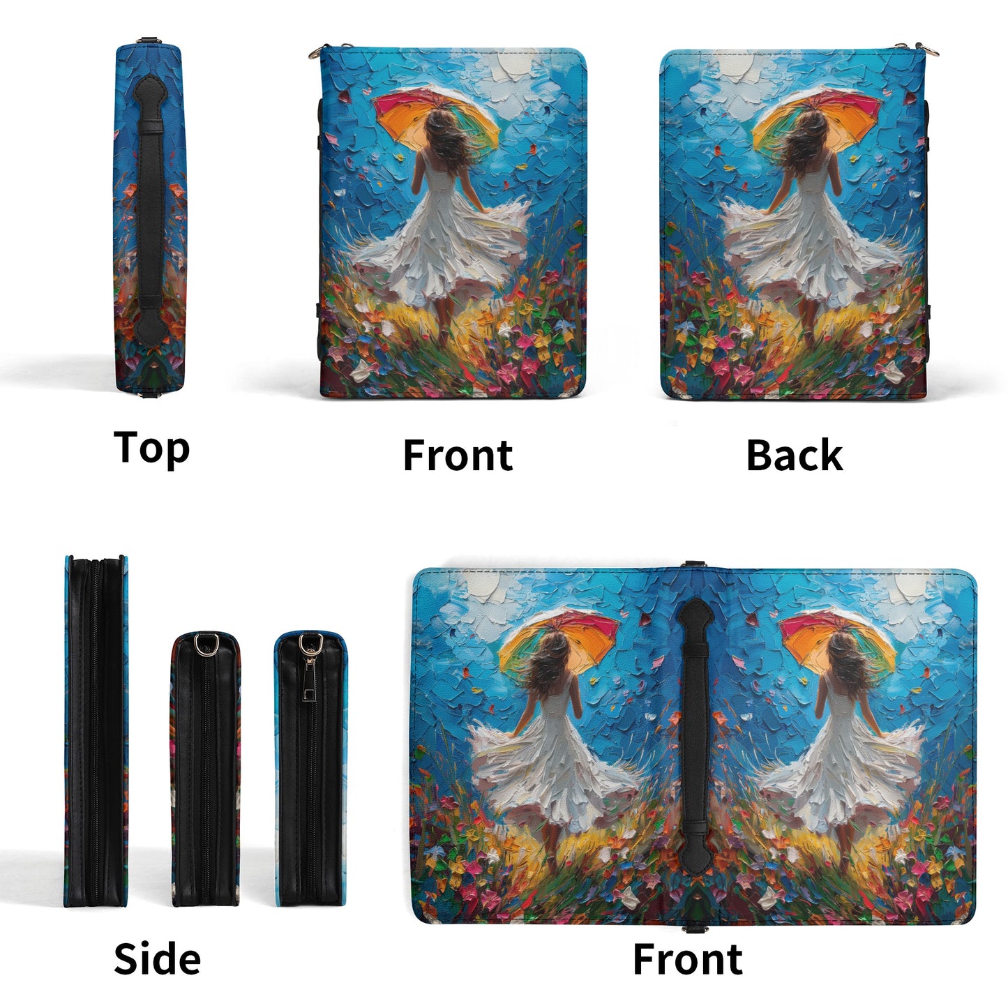 Spring Storm with Women Dancing in Field of Vibrant Spring Flowers Print PU Leather Book or Bible Cover With Pocket - 4 Sizes