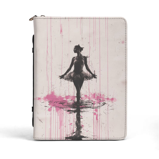 Grace in the Rain Abstract Ballerina Dancing Amidst Pink Showers Print PU Leather Book or Bible Cover With Pocket - 4 Sizes