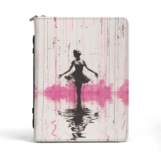 Poetic Elegance: Ballerina Dancing in Pink Rain, Reflecting the Beauty of Ballet Print PU Leather Bible Cover With Pocket - 4 Sizes