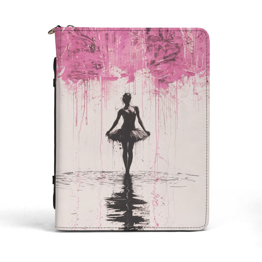 Dreamlike Reverie: Ballerina Dancing Amidst Pink Clouds and Gentle Rain Print PU Leather Book or Bible Cover With Pocket - 4 Sizes