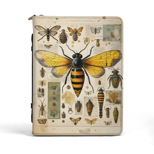 Vintage Bees and Butterflies Print PU Leather Book or Bible Cover With Pocket - 4 Sizes