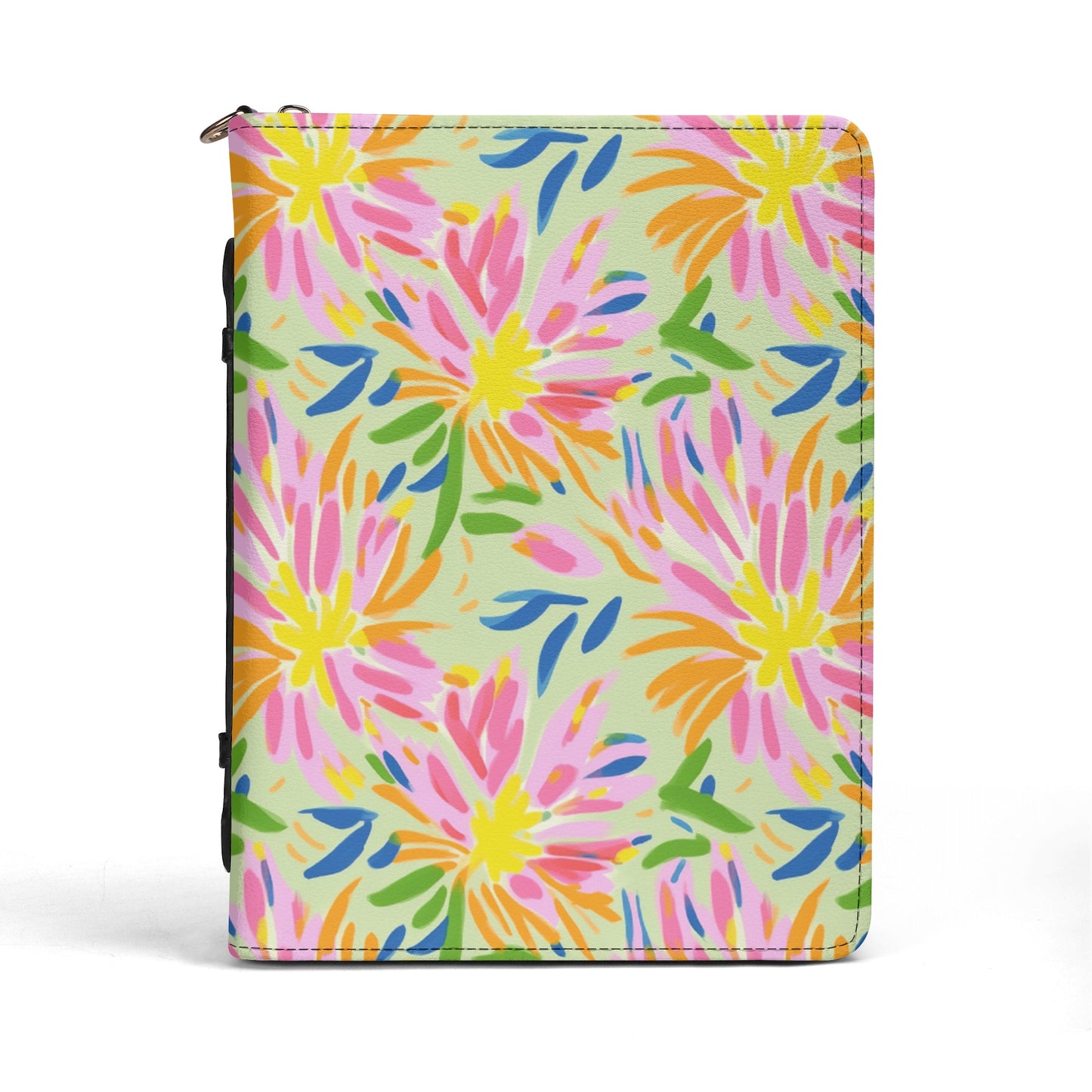 Blossoms in Bloom: Watercolor Pink and Yellow Flower Bursts Design PU Leather Book or Bible Cover With Pocket - 4 Sizes