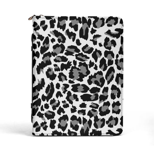 Bold Leopard Print in Black and Grey Print PU Leather Book or Bible Cover With Pocket - 4 Sizes