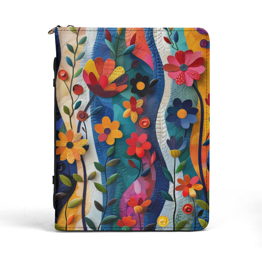 Vibrant Flower Garden in 3d Abstract Design Print PU Leather Bible Cover With Pocket - 4 Sizes