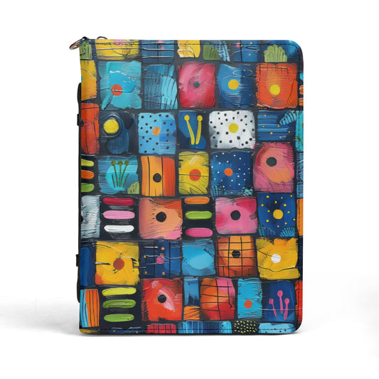 Dynamic Diversity Abstract Vibrant Squares with Unique Designs PU Leather Book or Bible Cover With Pocket - 4 Sizes