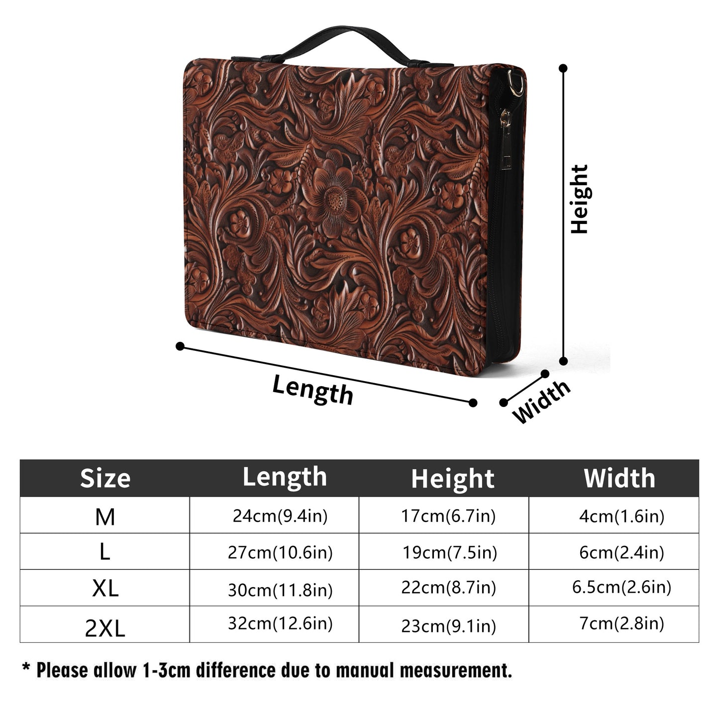 Tooled Print of Rustic Brown with Leaf Accents Print PU Leather Bible Cover With Pocket - 4 Sizes