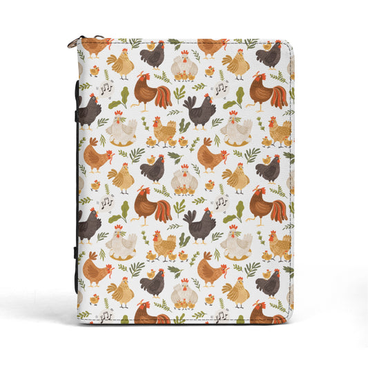 Quirky Farm Flock: Crazy Chickens on the Loose! Print PU Leather Book or Bible Cover With Pocket - 4 Sizes