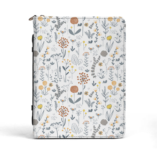 Hand Drawn Tiny Flowers Print PU Leather Book or Bible Cover With Pocket - 4 Sizes