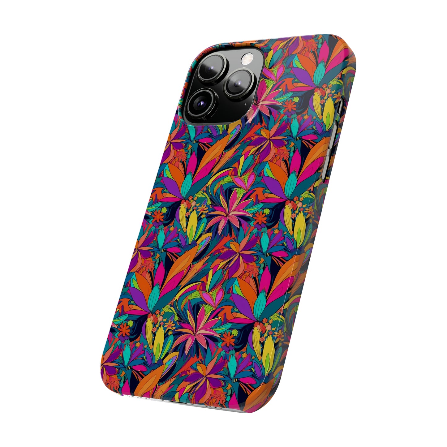 Tropical Neon Flowers Iphone 15-12 Slim Phone Case