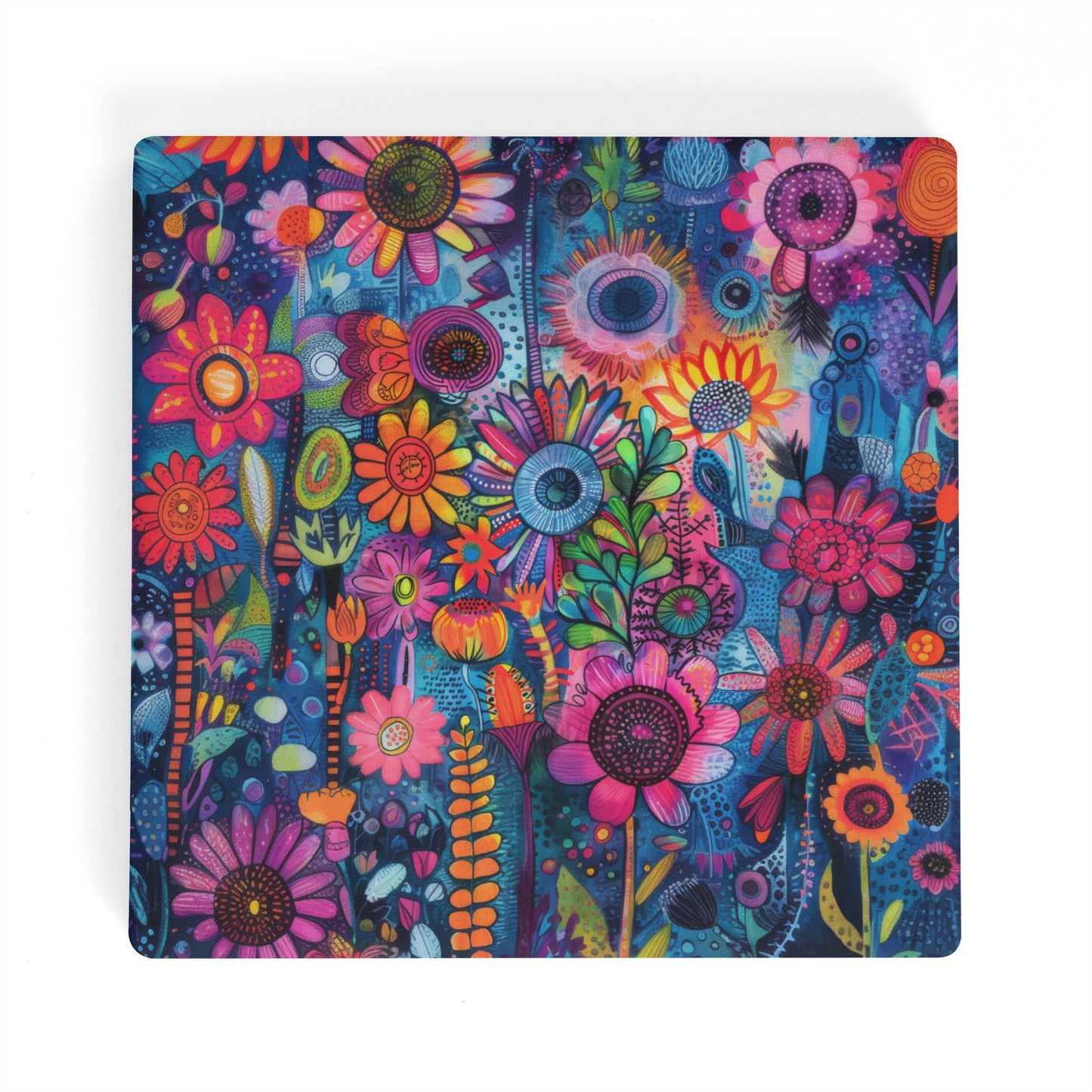 Vibrant Flower Garden Abstract Print Square Ceramic Coasters - Set of 4