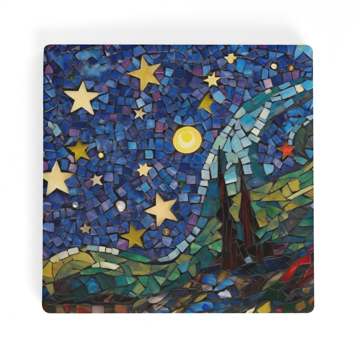 Starry Sky Nighttime Stain Glass Print on  Square Ceramic Coasters - Set of 4