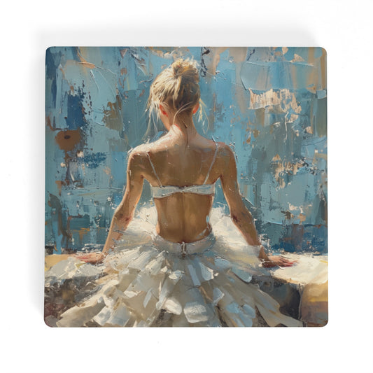 Ballerina Sitting in the Sunlight With Her Back Turned Square Ceramic Coasters - Set of 4