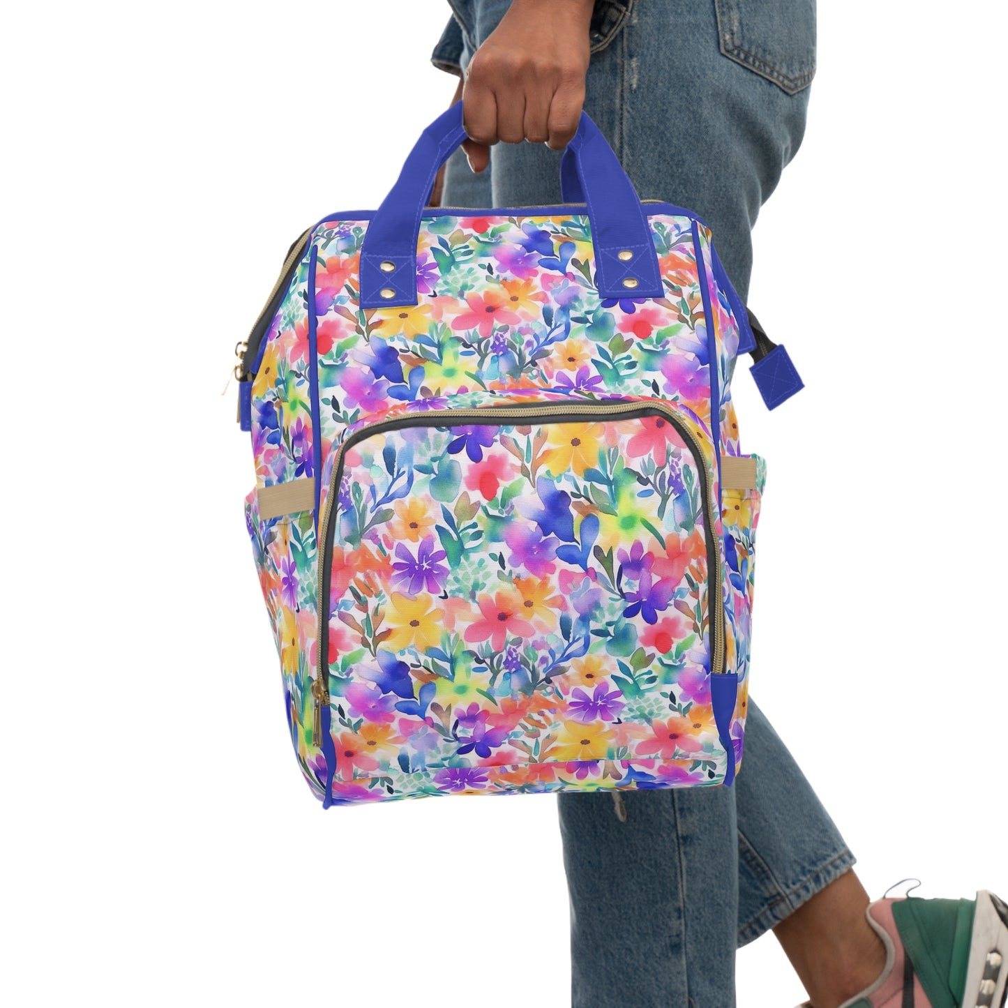 Radiant Watercolor Blooms: Bright and Vivid Floral Design Multifunctional Diaper Backpack