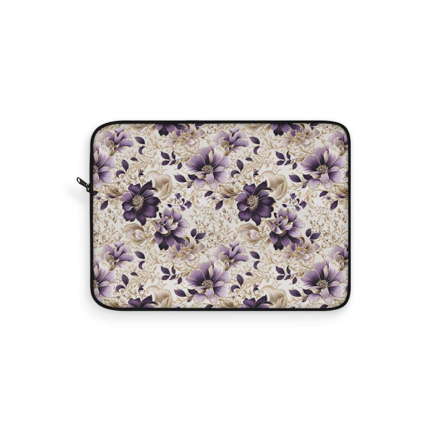 Purple Majesty: Watercolor Floral Design with Gold Foliage Accents - Laptop or Ipad Protective Sleeve 3 Sizes