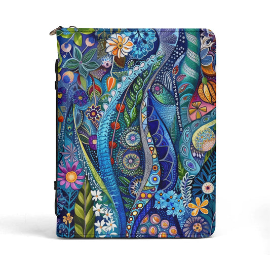 Twilight Tapestry: Patchwork Flowers in Dark Blues and Purples with Blossoming Florals PU Leather Bible Cover With Pocket